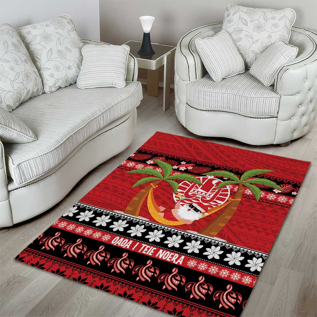 French Polynesia Christmas Area Rug Tiare Chilling Santa Oaoa I teie Noera - Polynesian Pride