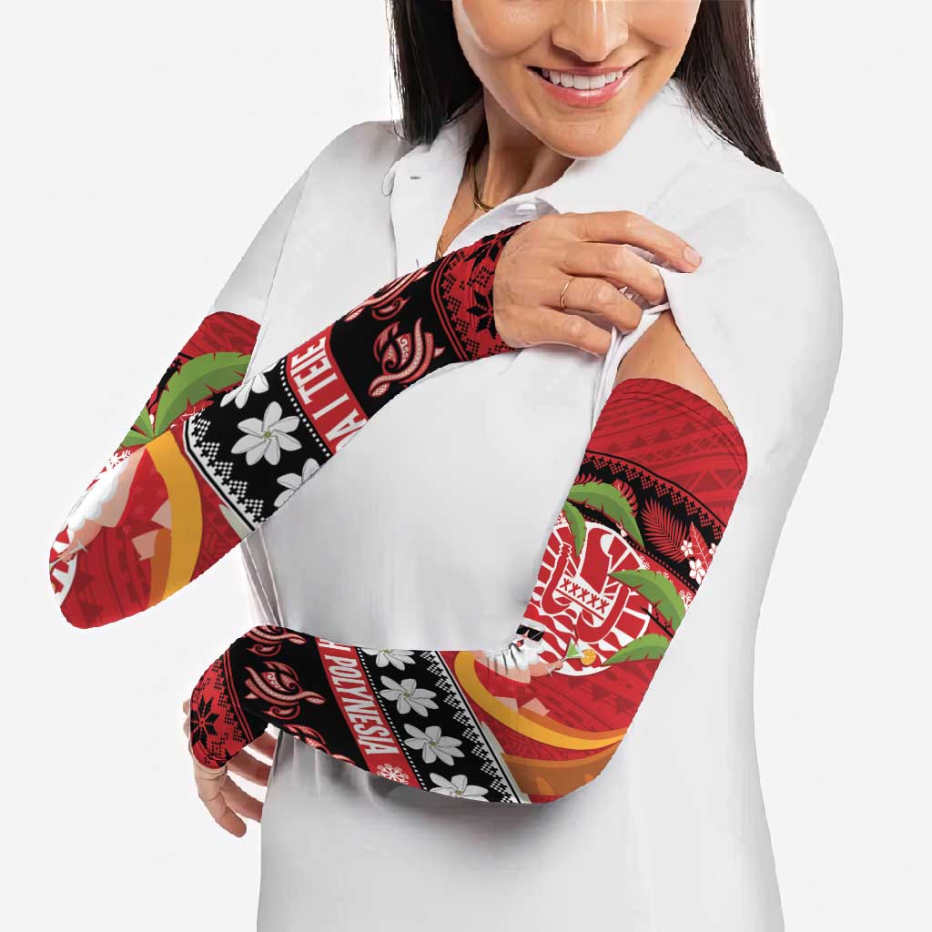 French Polynesia Christmas Arm Sleeves Tiare Chilling Santa Oaoa I teie Noera - Polynesian Pride