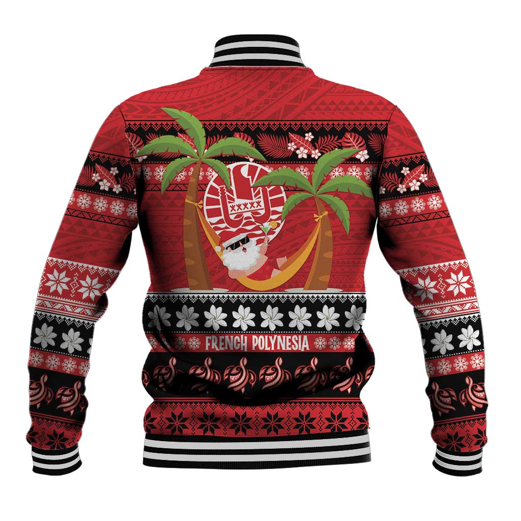 French Polynesia Christmas Baseball Jacket Tiare Chilling Santa Oaoa I teie Noera - Polynesian Pride
