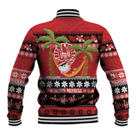 French Polynesia Christmas Baseball Jacket Tiare Chilling Santa Oaoa I teie Noera - Polynesian Pride