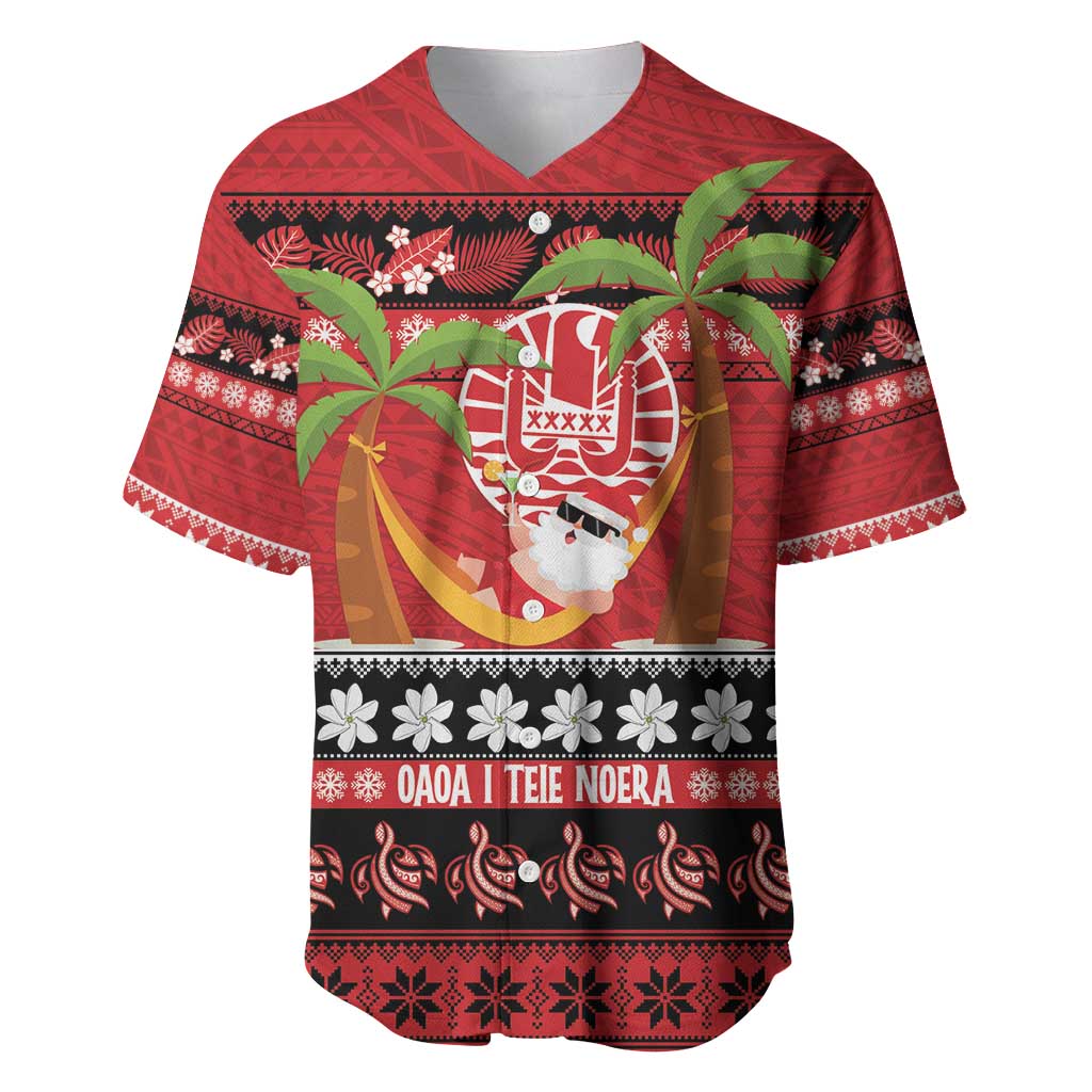 French Polynesia Christmas Baseball Jersey Tiare Chilling Santa Oaoa I teie Noera - Polynesian Pride