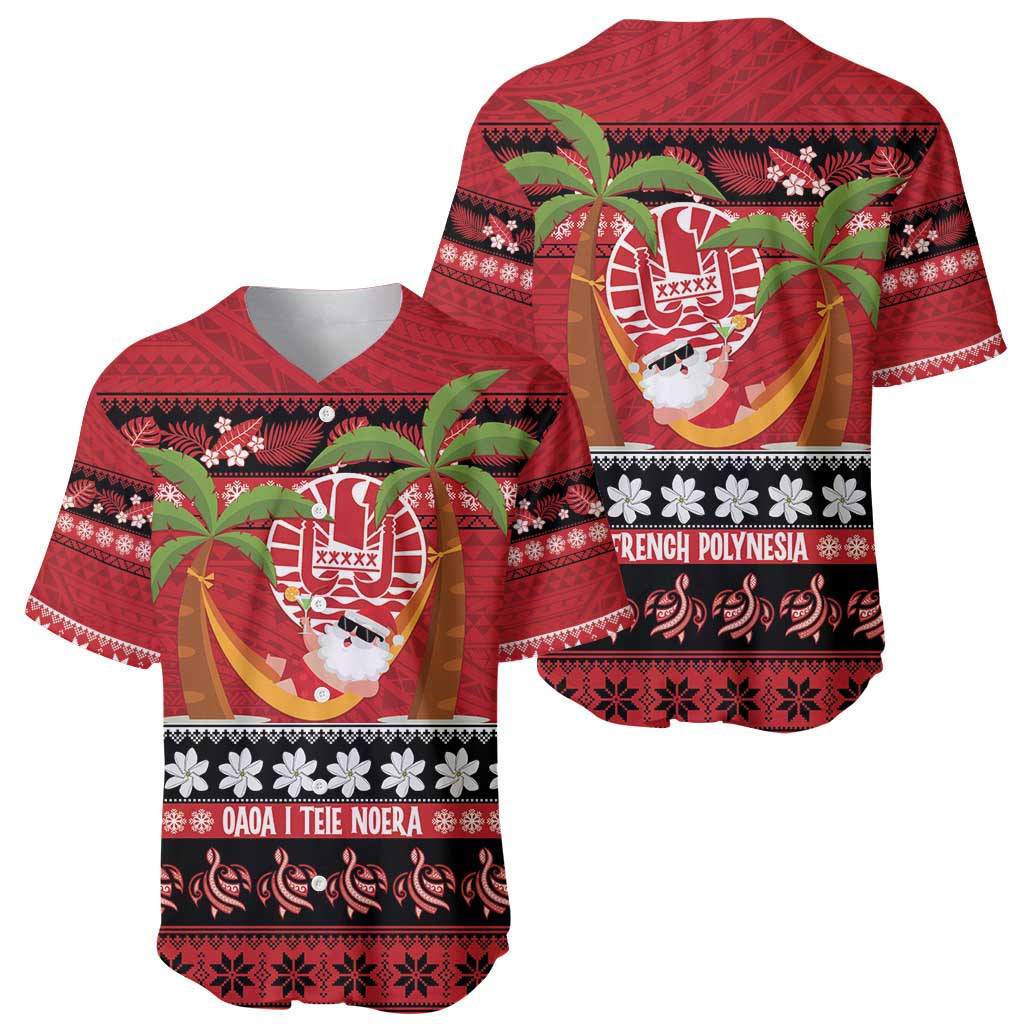 French Polynesia Christmas Baseball Jersey Tiare Chilling Santa Oaoa I teie Noera - Polynesian Pride