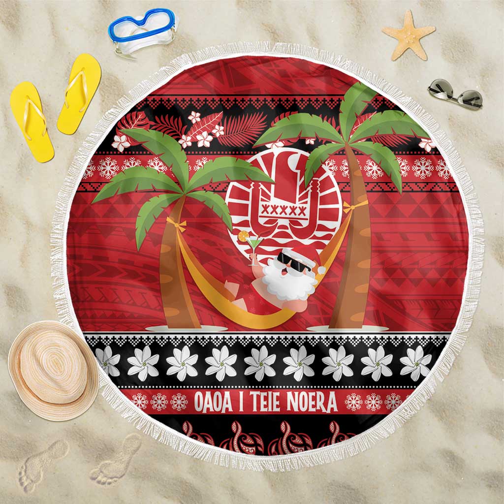 French Polynesia Christmas Beach Blanket Tiare Chilling Santa Oaoa I teie Noera - Polynesian Pride