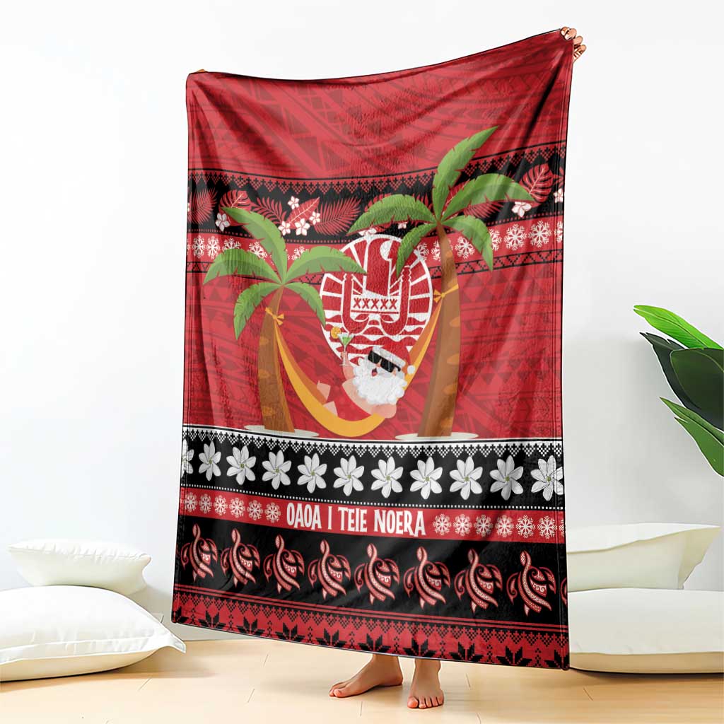 French Polynesia Christmas Blanket Tiare Chilling Santa Oaoa I teie Noera - Polynesian Pride