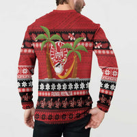 French Polynesia Christmas Button Sweatshirt Tiare Chilling Santa Oaoa I teie Noera - Polynesian Pride