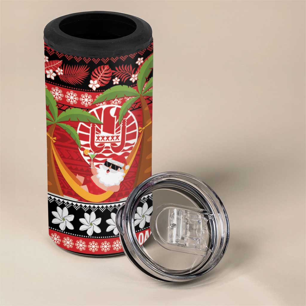 French Polynesia Christmas 4 in 1 Can Cooler Tumbler Tiare Chilling Santa Oaoa I teie Noera - Polynesian Pride