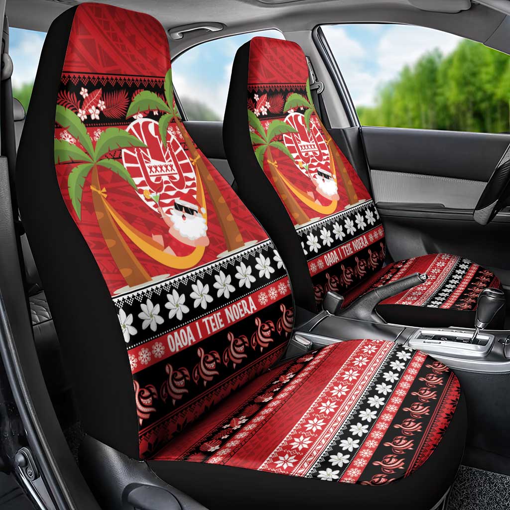 French Polynesia Christmas Car Seat Cover Tiare Chilling Santa Oaoa I teie Noera - Polynesian Pride