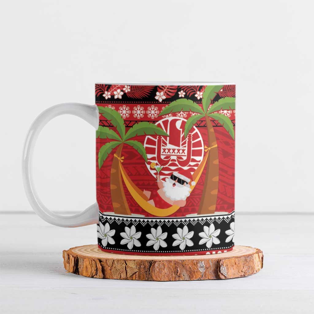 French Polynesia Christmas Ceramic Mug Tiare Chilling Santa Oaoa I teie Noera - Polynesian Pride