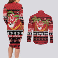 French Polynesia Christmas Couples Matching Long Sleeve Bodycon Dress and Long Sleeve Button Shirt Tiare Chilling Santa Oaoa I teie Noera - Polynesian Pride