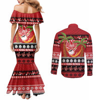 French Polynesia Christmas Couples Matching Mermaid Dress and Long Sleeve Button Shirt Tiare Chilling Santa Oaoa I teie Noera - Polynesian Pride