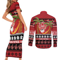 French Polynesia Christmas Couples Matching Short Sleeve Bodycon Dress and Long Sleeve Button Shirt Tiare Chilling Santa Oaoa I teie Noera - Polynesian Pride