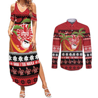 French Polynesia Christmas Couples Matching Summer Maxi Dress and Long Sleeve Button Shirt Tiare Chilling Santa Oaoa I teie Noera - Polynesian Pride