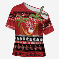 French Polynesia Christmas Cross Shoulder Shirt Tiare Chilling Santa Oaoa I teie Noera - Polynesian Pride