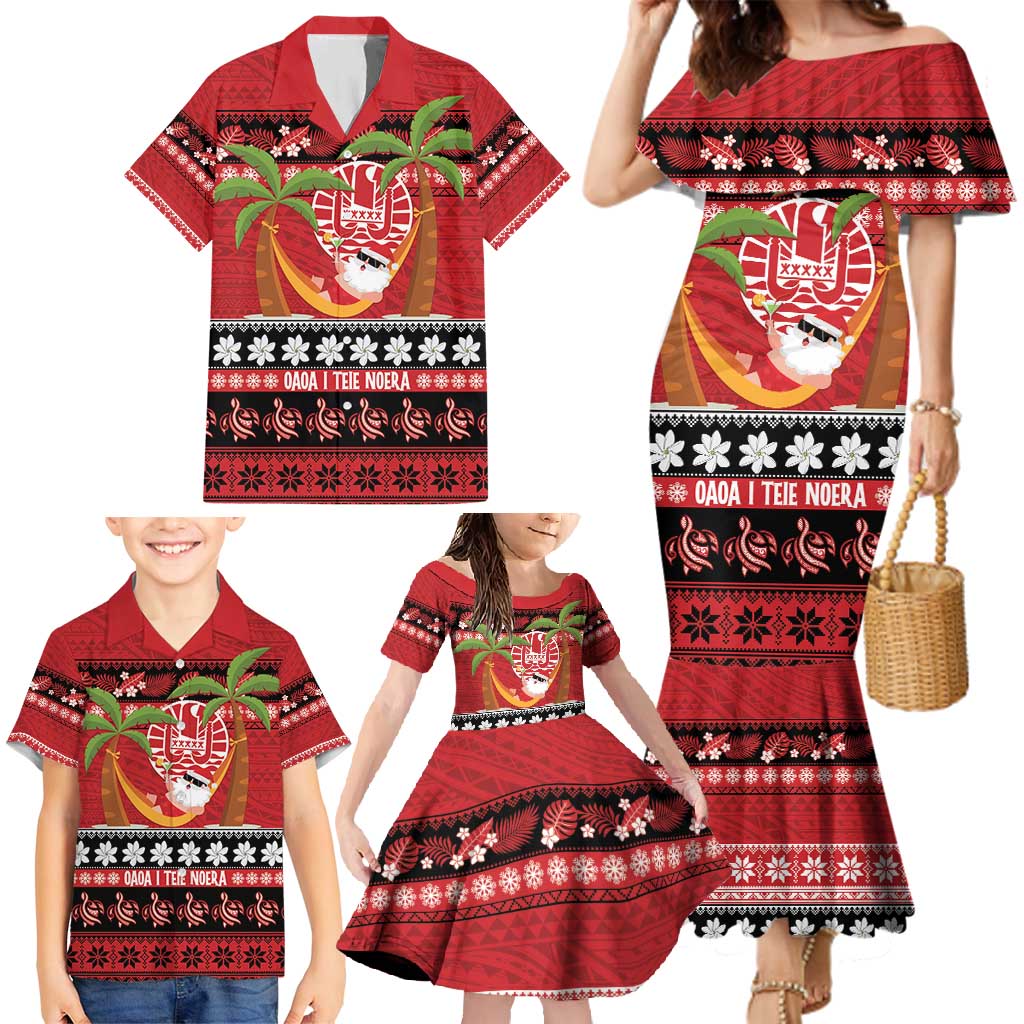 French Polynesia Christmas Family Matching Mermaid Dress and Hawaiian Shirt Tiare Chilling Santa Oaoa I teie Noera - Polynesian Pride