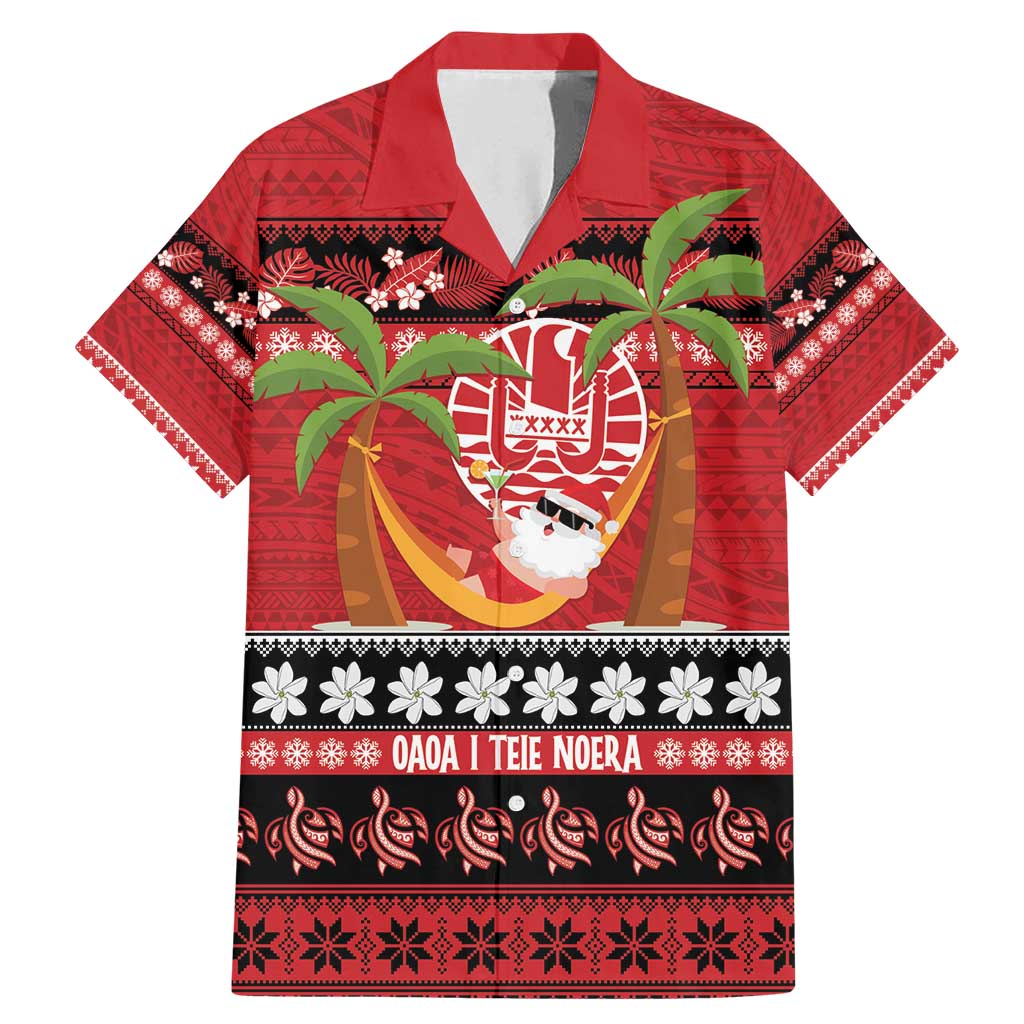 French Polynesia Christmas Family Matching Mermaid Dress and Hawaiian Shirt Tiare Chilling Santa Oaoa I teie Noera - Polynesian Pride