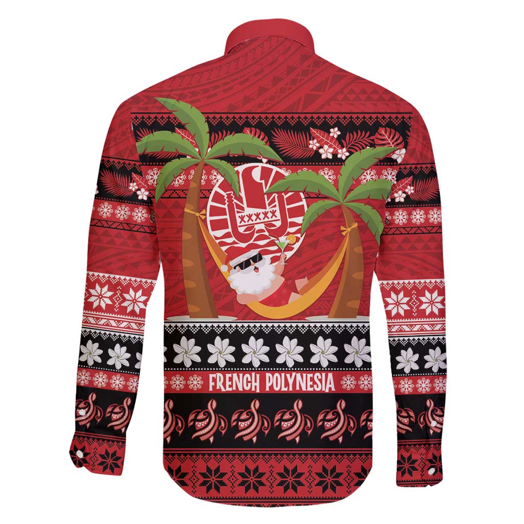 French Polynesia Christmas Family Matching Off Shoulder Short Dress and Hawaiian Shirt Tiare Chilling Santa Oaoa I teie Noera - Polynesian Pride