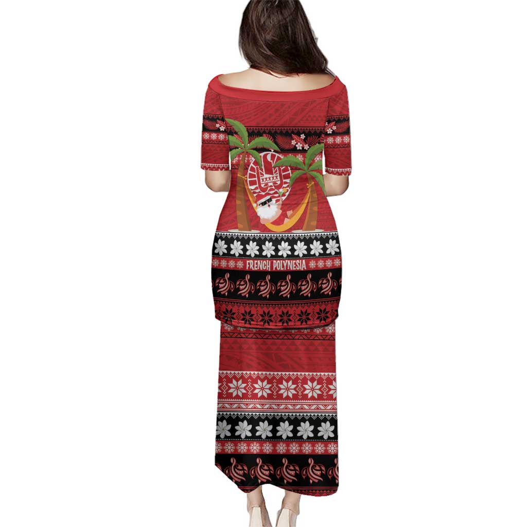 French Polynesia Christmas Family Matching Puletasi and Hawaiian Shirt Tiare Chilling Santa Oaoa I teie Noera - Polynesian Pride