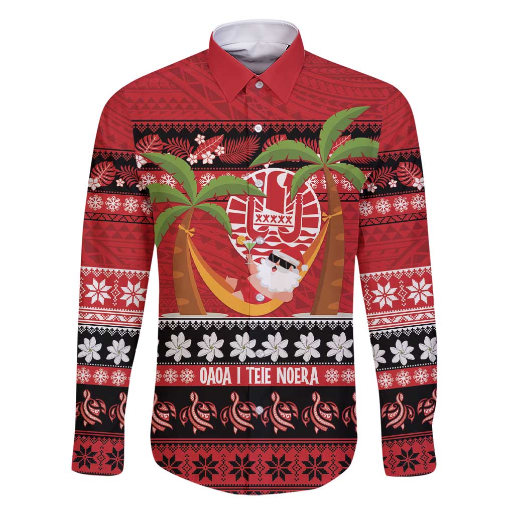 French Polynesia Christmas Family Matching Short Sleeve Bodycon Dress and Hawaiian Shirt Tiare Chilling Santa Oaoa I teie Noera - Polynesian Pride