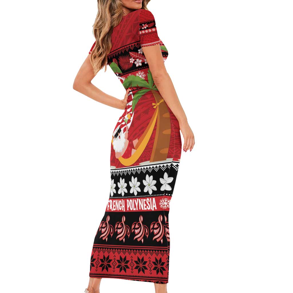 French Polynesia Christmas Family Matching Short Sleeve Bodycon Dress and Hawaiian Shirt Tiare Chilling Santa Oaoa I teie Noera - Polynesian Pride