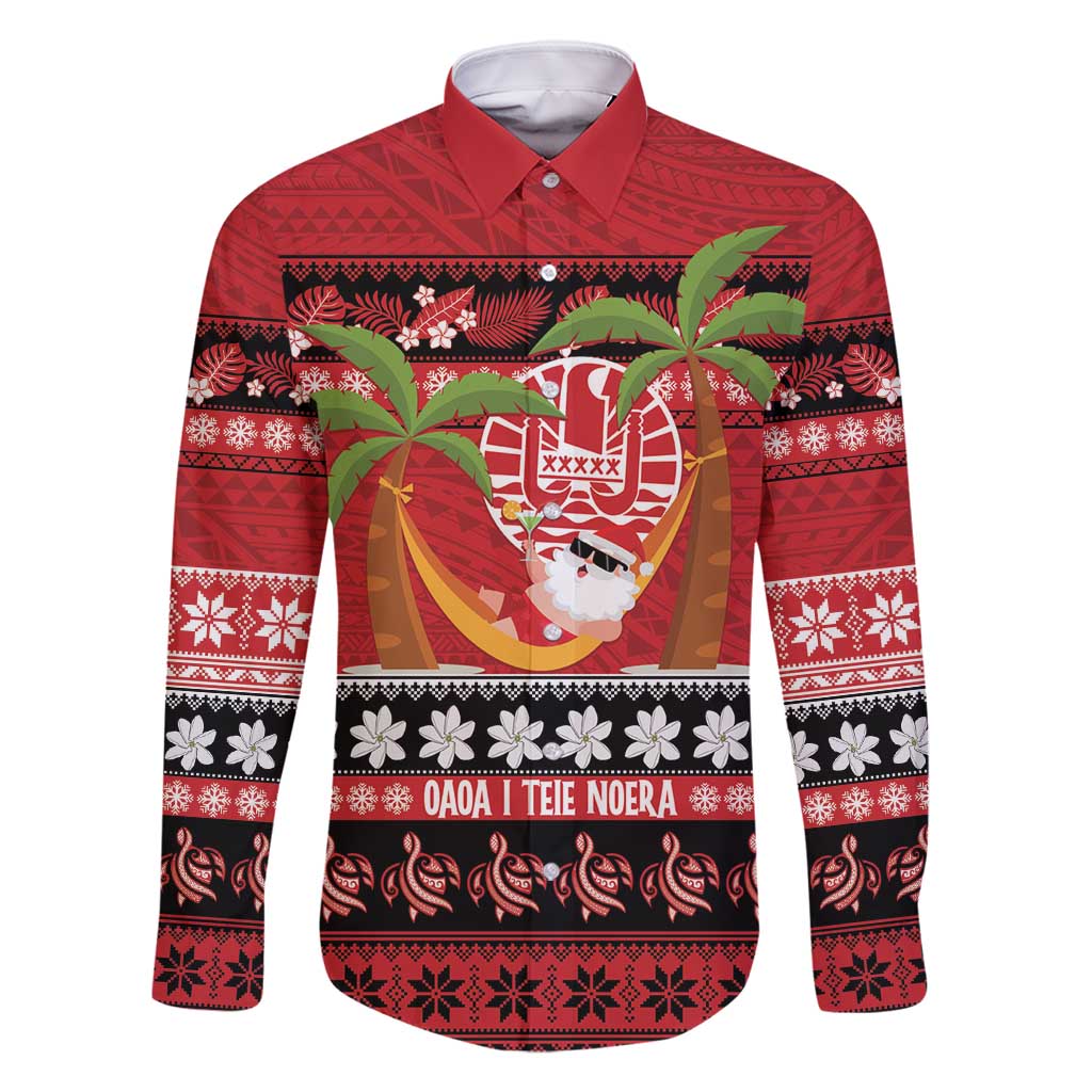 French Polynesia Christmas Family Matching Tank Maxi Dress and Hawaiian Shirt Tiare Chilling Santa Oaoa I teie Noera - Polynesian Pride