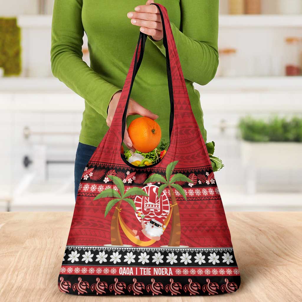 French Polynesia Christmas Grocery Bag Tiare Chilling Santa Oaoa I teie Noera - Polynesian Pride