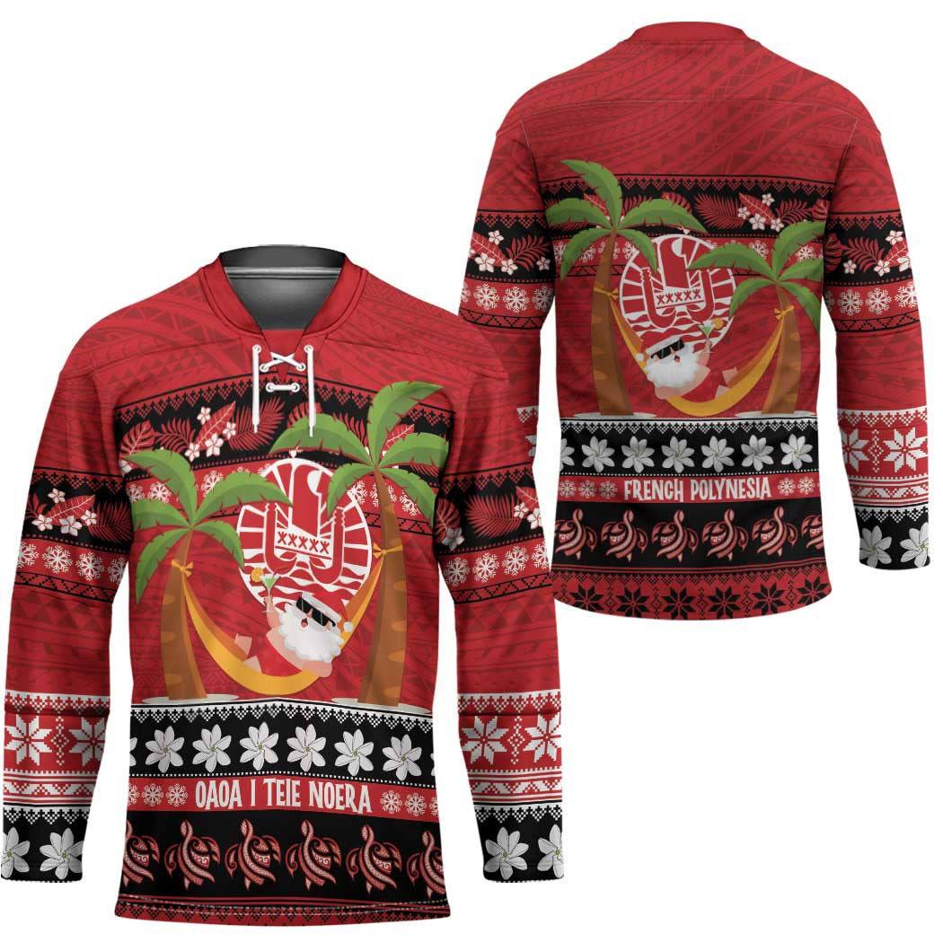 French Polynesia Christmas Hockey Jersey Tiare Chilling Santa Oaoa I teie Noera - Polynesian Pride
