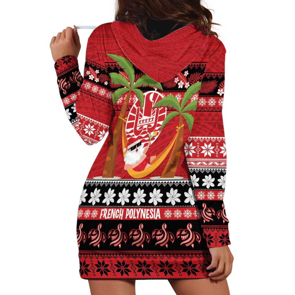 French Polynesia Christmas Hoodie Dress Tiare Chilling Santa Oaoa I teie Noera - Polynesian Pride