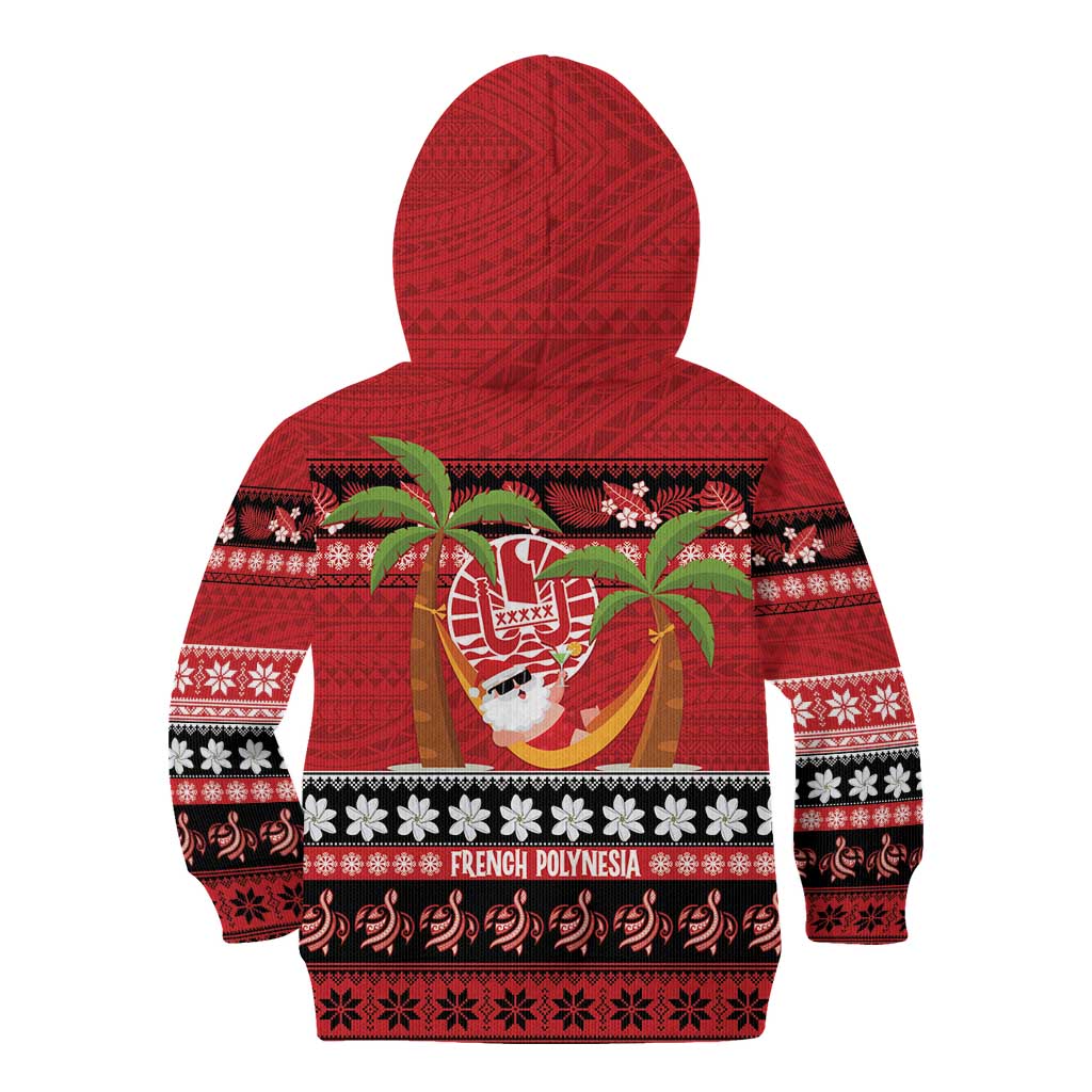 French Polynesia Christmas Kid Hoodie Tiare Chilling Santa Oaoa I teie Noera - Polynesian Pride