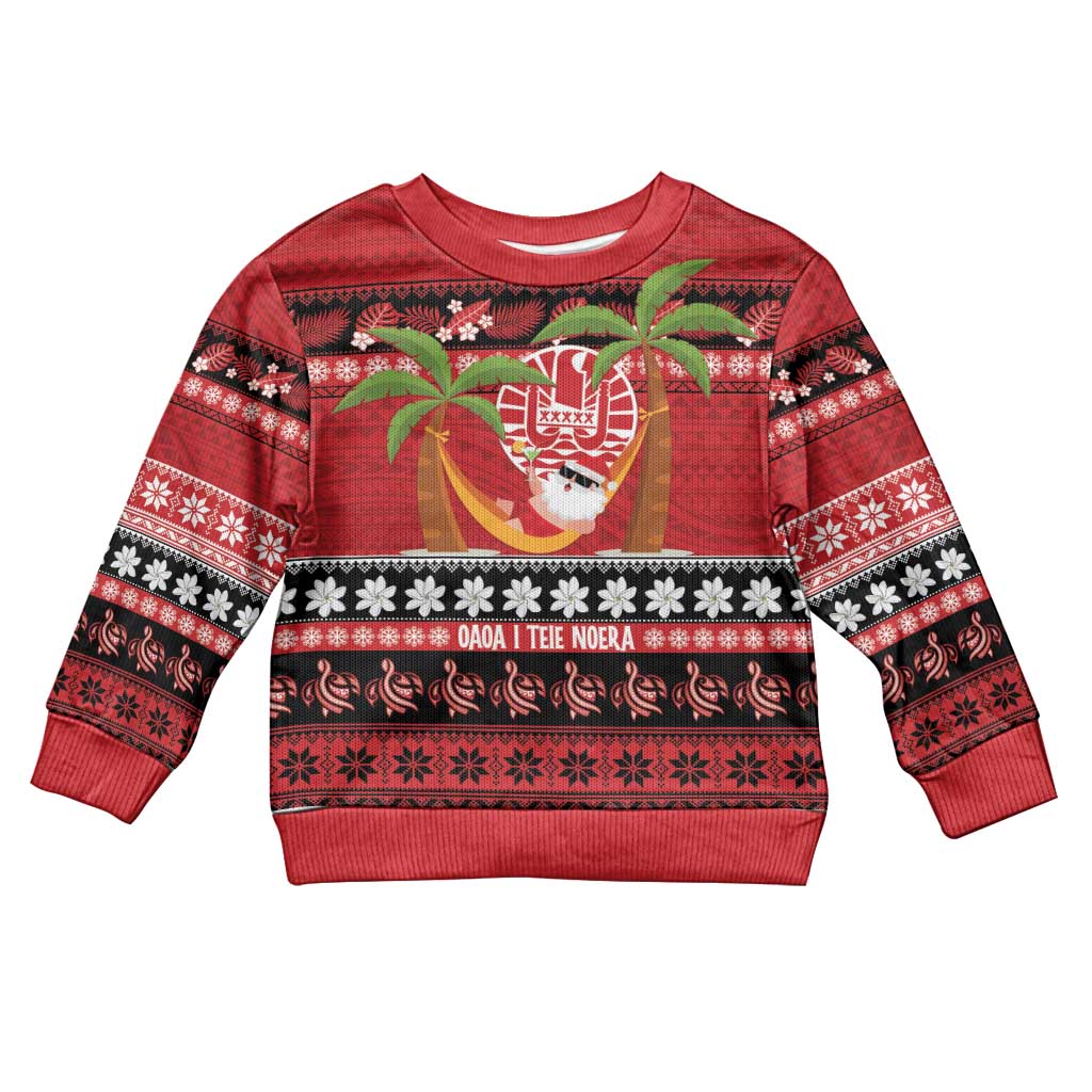 French Polynesia Christmas Kid Ugly Christmas Sweater Tiare Chilling Santa Oaoa I teie Noera - Polynesian Pride
