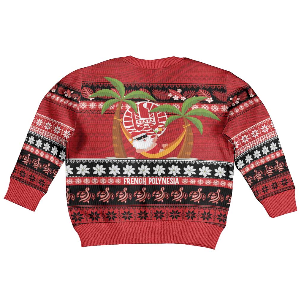 French Polynesia Christmas Kid Ugly Christmas Sweater Tiare Chilling Santa Oaoa I teie Noera - Polynesian Pride