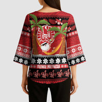 French Polynesia Christmas Kimono Sleeve Blouse Tiare Chilling Santa Oaoa I teie Noera - Polynesian Pride