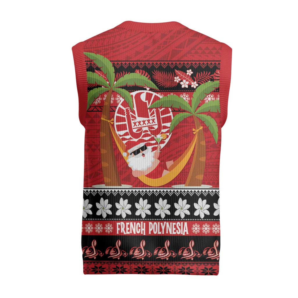 French Polynesia Christmas Knitted V-Neck Vest Tiare Chilling Santa Oaoa I teie Noera - Polynesian Pride