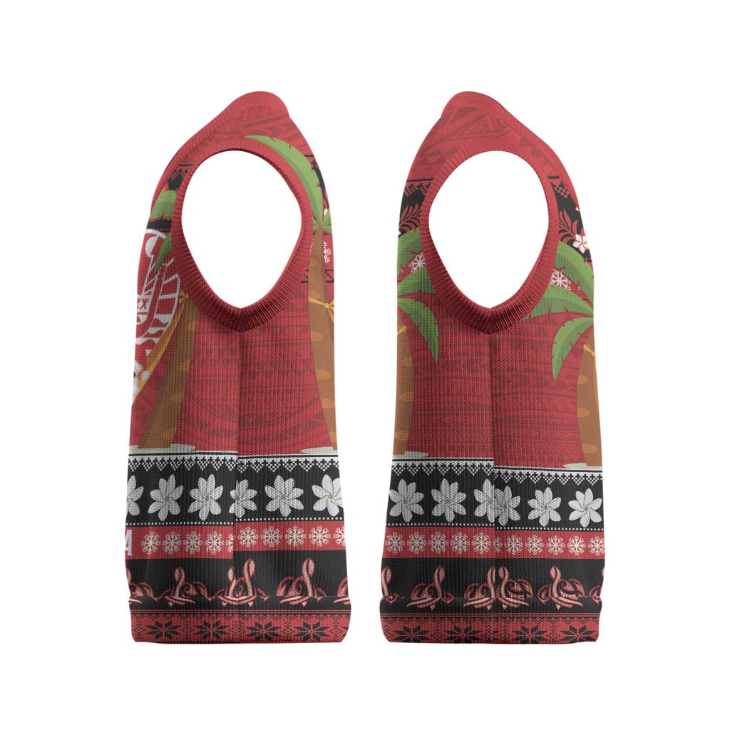 French Polynesia Christmas Knitted V-Neck Vest Tiare Chilling Santa Oaoa I teie Noera - Polynesian Pride