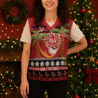 French Polynesia Christmas Knitted V-Neck Vest Tiare Chilling Santa Oaoa I teie Noera - Polynesian Pride