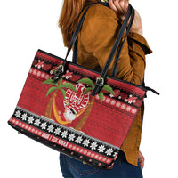 French Polynesia Christmas Leather Tote Bag Tiare Chilling Santa Oaoa I teie Noera - Polynesian Pride