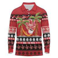 French Polynesia Christmas Long Sleeve Polo Shirt Tiare Chilling Santa Oaoa I teie Noera - Polynesian Pride