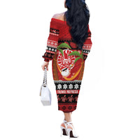 French Polynesia Christmas Off The Shoulder Long Sleeve Dress Tiare Chilling Santa Oaoa I teie Noera - Polynesian Pride