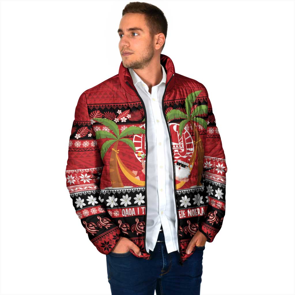 French Polynesia Christmas Padded Jacket Tiare Chilling Santa Oaoa I teie Noera - Polynesian Pride