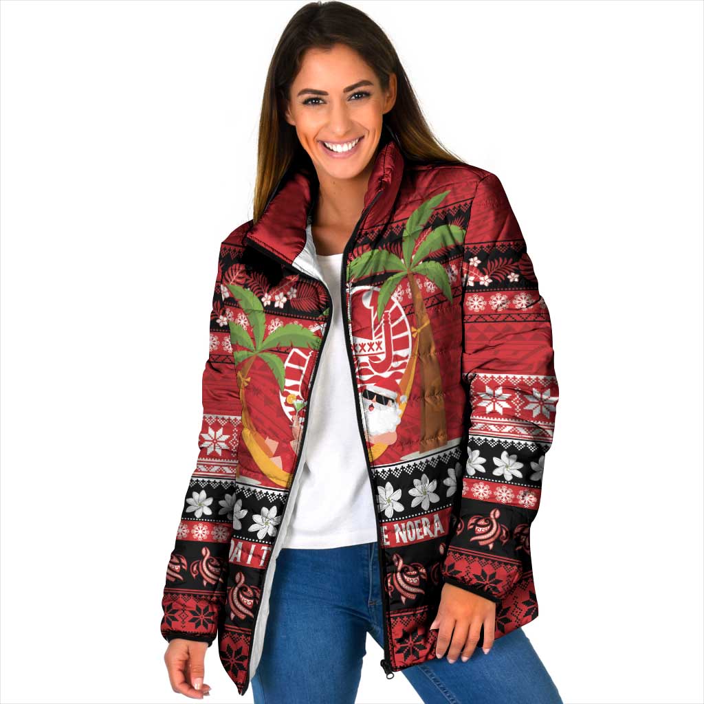 French Polynesia Christmas Padded Jacket Tiare Chilling Santa Oaoa I teie Noera - Polynesian Pride