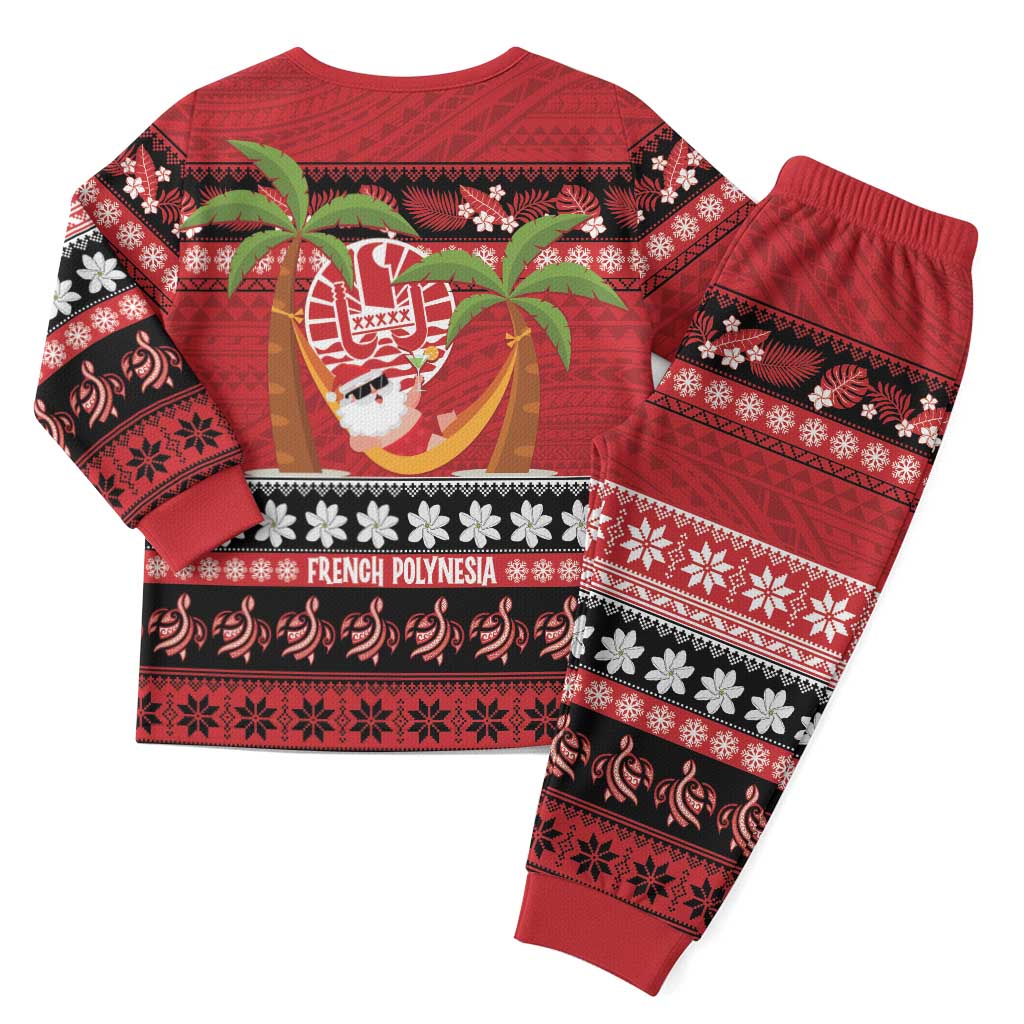 French Polynesia Christmas Pajama Set Tiare Chilling Santa Oaoa I teie Noera - Polynesian Pride