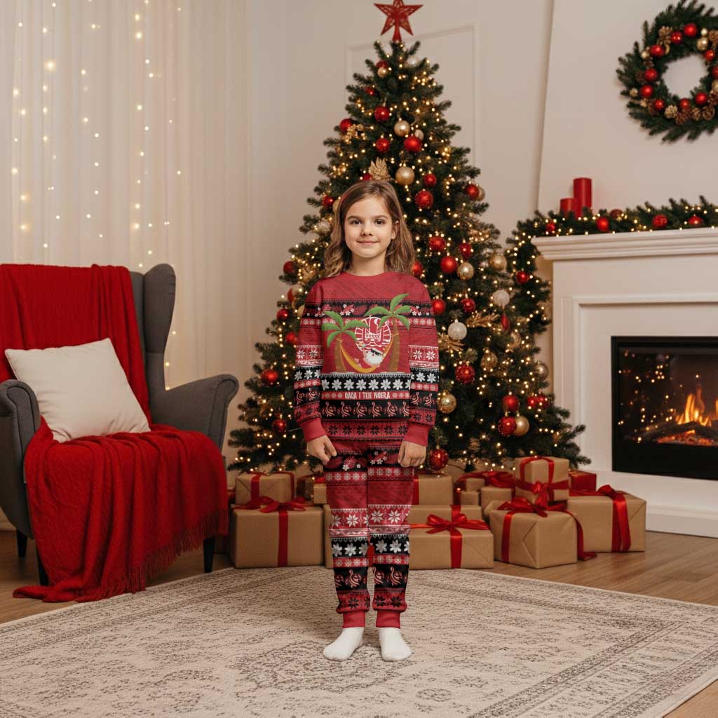 French Polynesia Christmas Pajama Set Tiare Chilling Santa Oaoa I teie Noera - Polynesian Pride