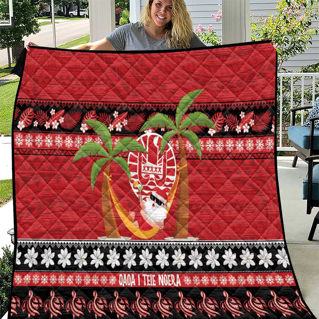 French Polynesia Christmas Quilt Tiare Chilling Santa Oaoa I teie Noera - Polynesian Pride