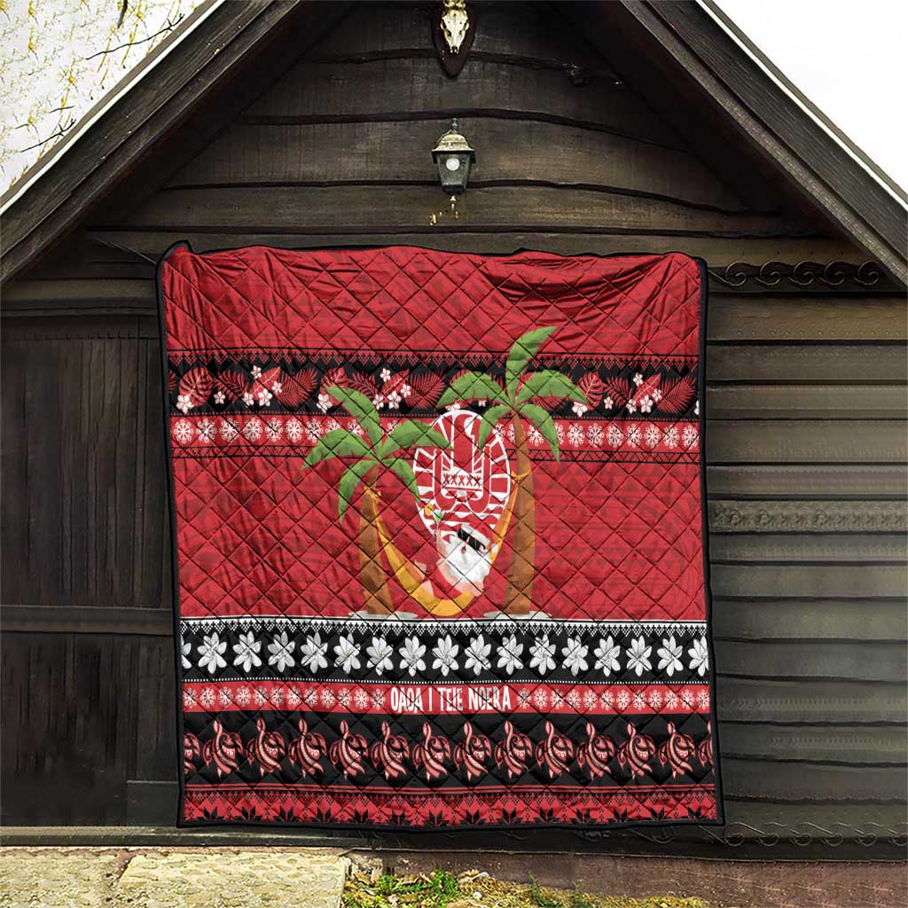 French Polynesia Christmas Quilt Tiare Chilling Santa Oaoa I teie Noera - Polynesian Pride