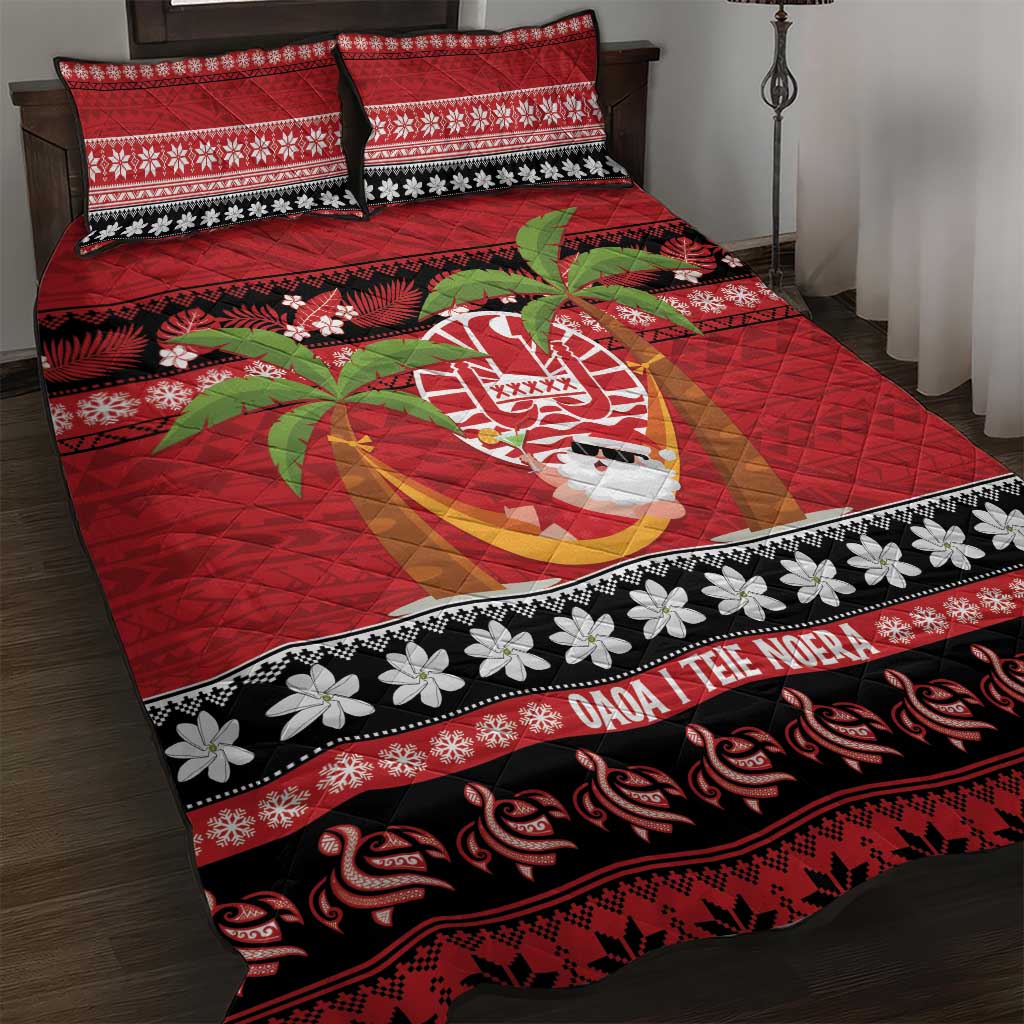 French Polynesia Christmas Quilt Bed Set Tiare Chilling Santa Oaoa I teie Noera - Polynesian Pride