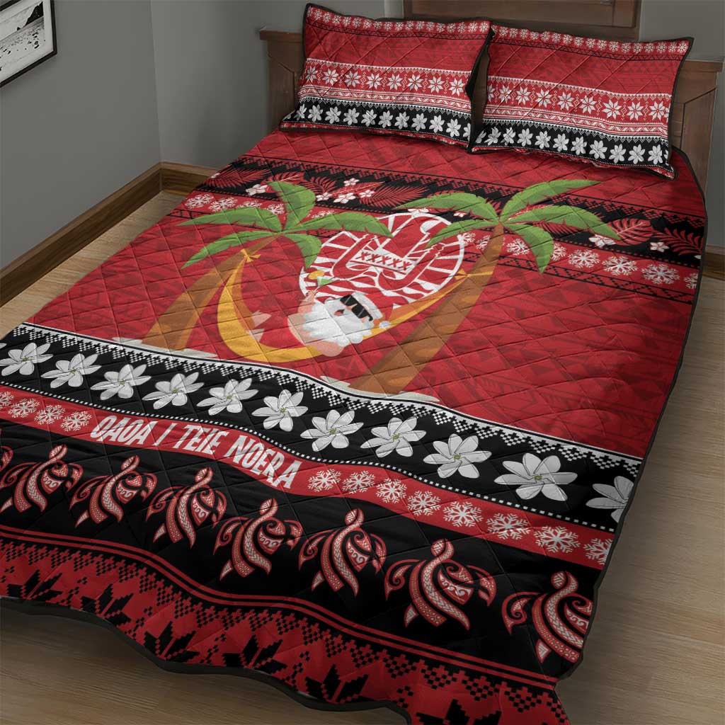 French Polynesia Christmas Quilt Bed Set Tiare Chilling Santa Oaoa I teie Noera - Polynesian Pride