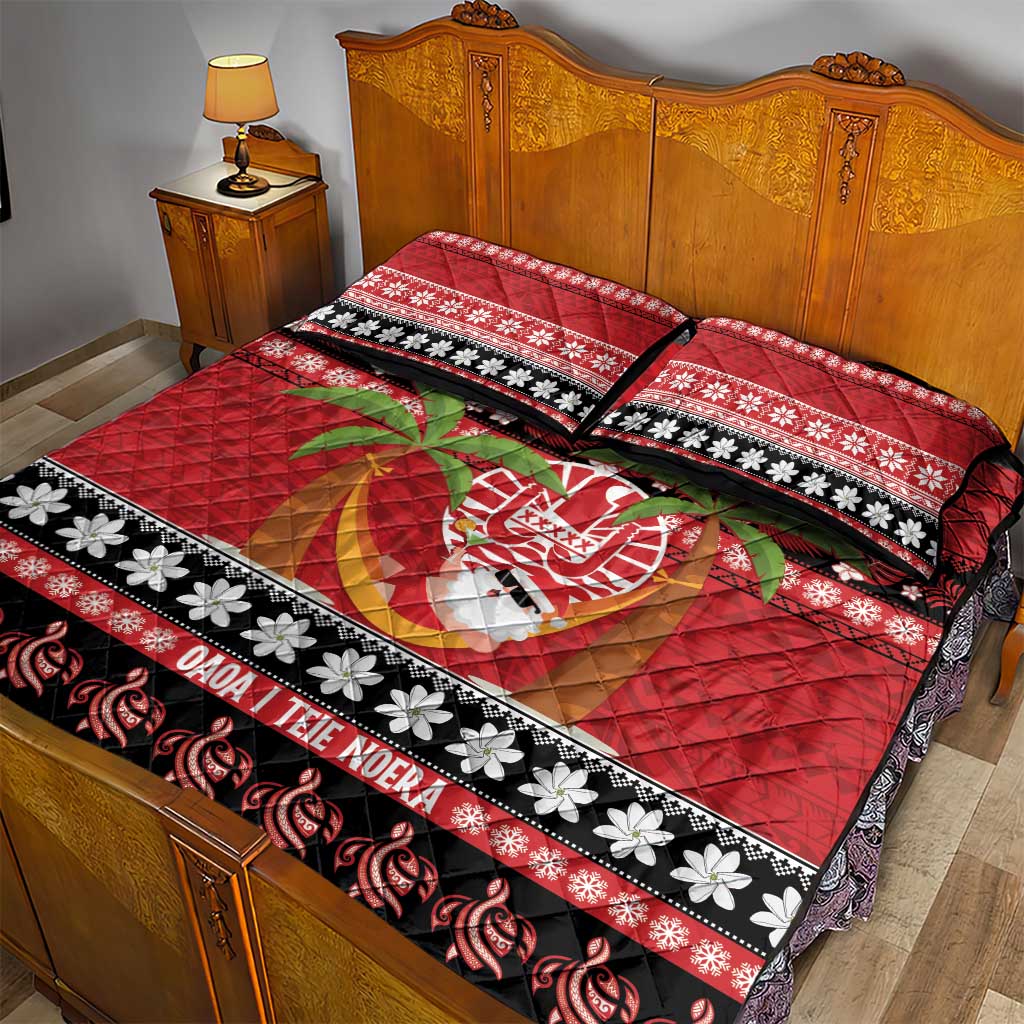 French Polynesia Christmas Quilt Bed Set Tiare Chilling Santa Oaoa I teie Noera - Polynesian Pride