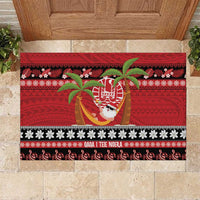 French Polynesia Christmas Rubber Doormat Tiare Chilling Santa Oaoa I teie Noera - Polynesian Pride