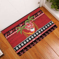 French Polynesia Christmas Rubber Doormat Tiare Chilling Santa Oaoa I teie Noera - Polynesian Pride