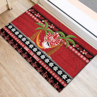 French Polynesia Christmas Rubber Doormat Tiare Chilling Santa Oaoa I teie Noera - Polynesian Pride