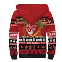 French Polynesia Christmas Sherpa Hoodie Tiare Chilling Santa Oaoa I teie Noera - Polynesian Pride